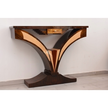 Drewniana Konsola Geometryczna - Stolik Art Deco Komoda - Pomocnik Francja