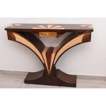 Drewniana Konsola Geometryczna - Stolik Art Deco Komoda - Pomocnik Francja