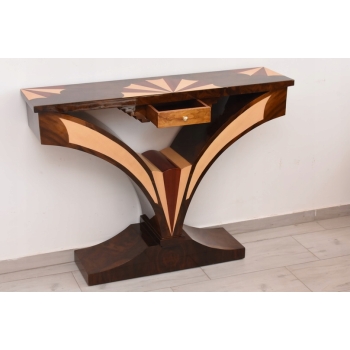 Drewniana Konsola Geometryczna - Stolik Art Deco Komoda - Pomocnik Francja