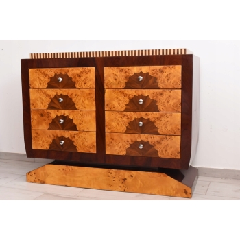 Drewniana Komoda Art Deco - 8 Szuflad - Regał Pomocnik - Szafka Unikat