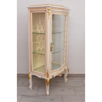 Witryna Francuska - Drewniana Gablota Serwantka - Creme - Złote Okucia