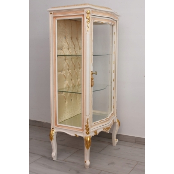 Witryna Francuska - Drewniana Gablota Serwantka - Creme - Złote Okucia