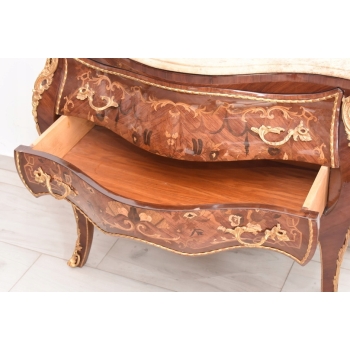 Drewniana Komoda Empire Brzuchata - Okuta Brązem Blat Biały Marmur - Szafa