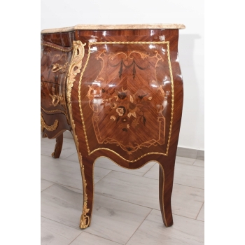 Drewniana Komoda Empire Brzuchata - Okuta Brązem Blat Biały Marmur - Szafa