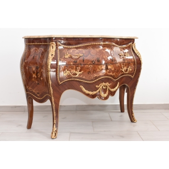 Drewniana Komoda Empire Brzuchata - Okuta Brązem Blat Biały Marmur - Szafa