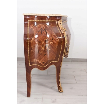 Drewniana Komoda Empire Brzuchata - Okuta Brązem Blat Biały Marmur - Szafa