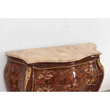 Drewniana Komoda Empire Brzuchata - Okuta Brązem Blat Biały Marmur - Szafa