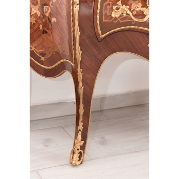 Drewniana Komoda Empire Brzuchata - Okuta Brązem Blat Biały Marmur - Szafa