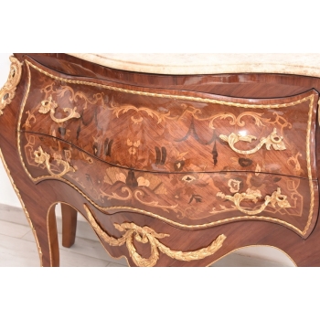 Drewniana Komoda Empire Brzuchata - Okuta Brązem Blat Biały Marmur - Szafa