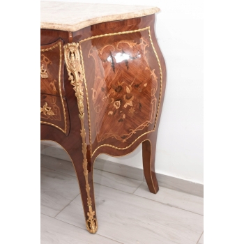 Drewniana Komoda Empire Brzuchata - Okuta Brązem Blat Biały Marmur - Szafa