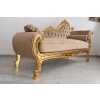 Złota Pałacowa Sofa Kanapa - Leżanka Szezlong - Drewno Welur - Styl Barok