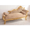 Złota Pałacowa Sofa Kanapa - Leżanka Szezlong - Drewno Welur - Styl Barok