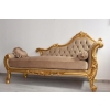 Złota Pałacowa Sofa Kanapa - Leżanka Szezlong - Drewno Welur - Styl Barok