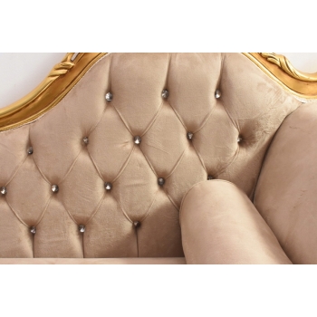 Złota Pałacowa Sofa Kanapa - Leżanka Szezlong - Drewno Welur - Styl Barok