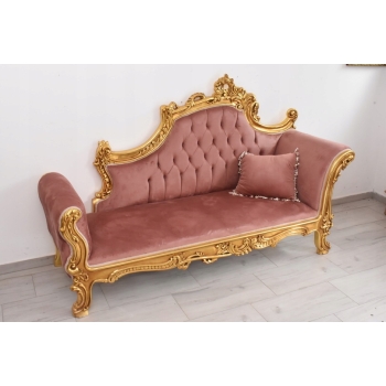 Czerwona Pałacowa Sofa Kanapa - Leżanka Szezlong - Drewno Welur Styl Barok
