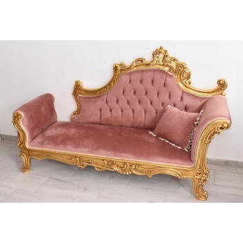 Czerwona Pałacowa Sofa Kanapa - Leżanka Szezlong - Drewno Welur Styl Barok