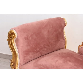 Czerwona Pałacowa Sofa Kanapa - Leżanka Szezlong - Drewno Welur Styl Barok