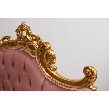 Czerwona Pałacowa Sofa Kanapa - Leżanka Szezlong - Drewno Welur Styl Barok