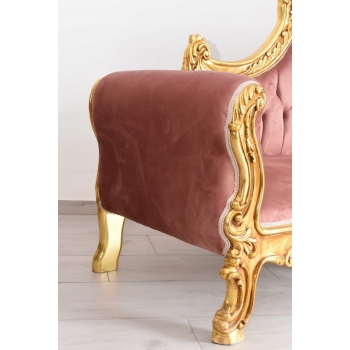 Czerwona Pałacowa Sofa Kanapa - Leżanka Szezlong - Drewno Welur Styl Barok