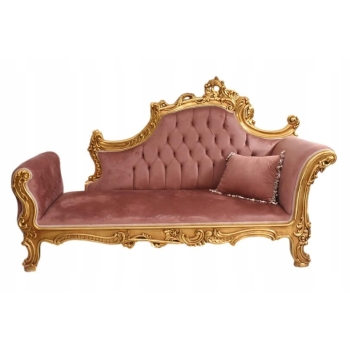 Czerwona Pałacowa Sofa Kanapa - Leżanka Szezlong - Drewno Welur Styl Barok