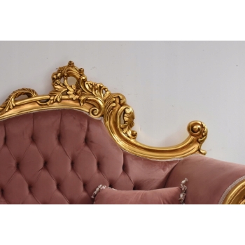 Czerwona Pałacowa Sofa Kanapa - Leżanka Szezlong - Drewno Welur Styl Barok