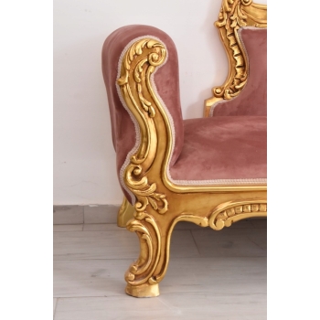 Czerwona Pałacowa Sofa Kanapa - Leżanka Szezlong - Drewno Welur Styl Barok
