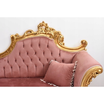 Czerwona Pałacowa Sofa Kanapa - Leżanka Szezlong - Drewno Welur Styl Barok