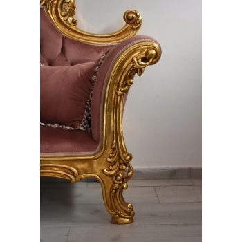 Czerwona Pałacowa Sofa Kanapa - Leżanka Szezlong - Drewno Welur Styl Barok
