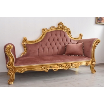 Czerwona Pałacowa Sofa Kanapa - Leżanka Szezlong - Drewno Welur Styl Barok