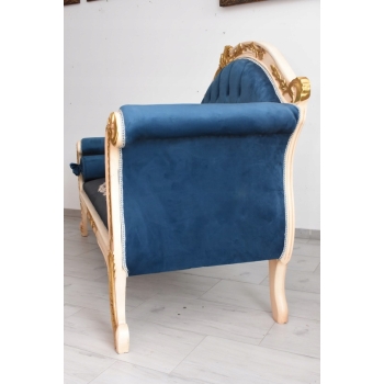 Niebieska Pałacowa Sofa Kanapa - Leżanka Szezlong - Styl Barok z Obrazkiem