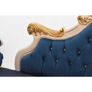 Niebieska Pałacowa Sofa Kanapa - Leżanka Szezlong - Styl Barok z Obrazkiem