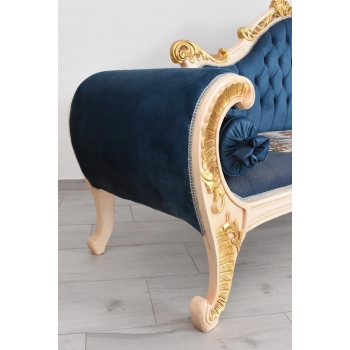 Niebieska Pałacowa Sofa Kanapa - Leżanka Szezlong - Styl Barok z Obrazkiem