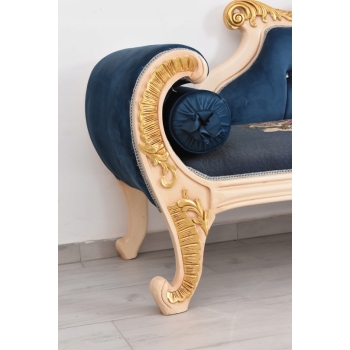 Niebieska Pałacowa Sofa Kanapa - Leżanka Szezlong - Styl Barok z Obrazkiem