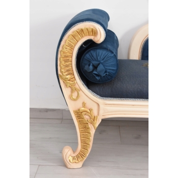 Niebieska Pałacowa Sofa Kanapa - Leżanka Szezlong - Styl Barok z Obrazkiem