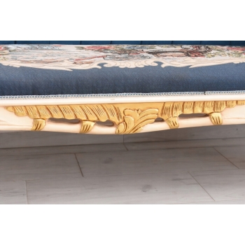 Niebieska Pałacowa Sofa Kanapa - Leżanka Szezlong - Styl Barok z Obrazkiem
