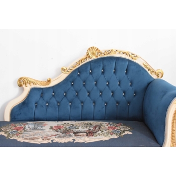Niebieska Pałacowa Sofa Kanapa - Leżanka Szezlong - Styl Barok z Obrazkiem