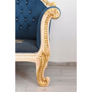 Niebieska Pałacowa Sofa Kanapa - Leżanka Szezlong - Styl Barok z Obrazkiem