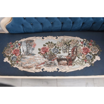 Niebieska Pałacowa Sofa Kanapa - Leżanka Szezlong - Styl Barok z Obrazkiem