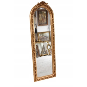 Lustro Długie Wąskie - Secesja Złote - 187 x 61 cm Kryształowe Drewniane
