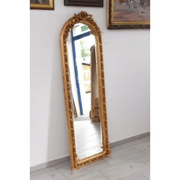 Lustro Długie Wąskie - Secesja Złote - 187 x 61 cm Kryształowe Drewniane