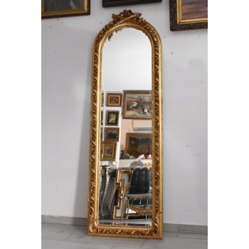 Lustro Długie Wąskie - Secesja Złote - 187 x 61 cm Kryształowe Drewniane