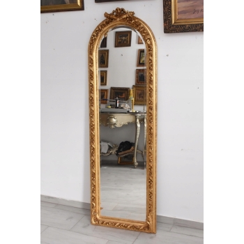 Lustro Długie Wąskie - Secesja Złote - 187 x 61 cm Kryształowe Drewniane