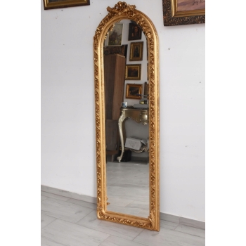 Lustro Długie Wąskie - Secesja Złote - 187 x 61 cm Kryształowe Drewniane