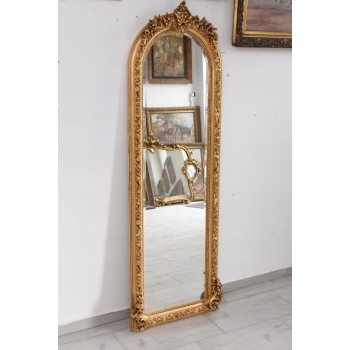 Lustro Długie Wąskie - Secesja Złote - 189 x 61 cm Kryształowe Drewniane