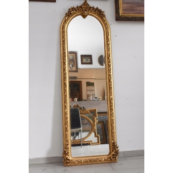 Lustro Długie Wąskie - Secesja Złote - 189 x 61 cm Kryształowe Drewniane