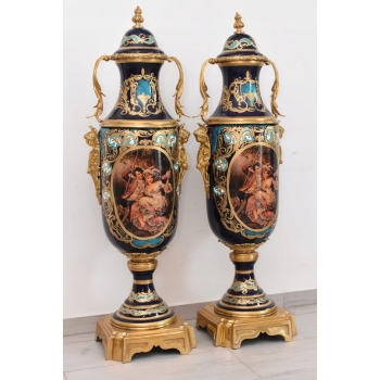Francuski Zestaw Porcelanowy - Wazy Amfora Amfory Okute Brąz Złocony