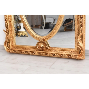 Złote Herbowe Lustro - Amory Anioły - Owal 182 x 101 cm - Francja Unikat