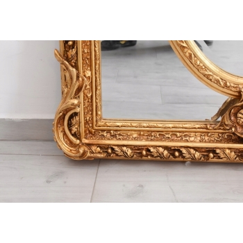 Złote Herbowe Lustro - Amory Anioły - Owal 182 x 101 cm - Francja Unikat