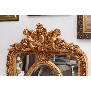 Złote Herbowe Lustro - Amory Anioły - Owal 182 x 101 cm - Francja Unikat