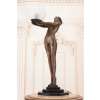 Stojąca Lampa Art Deco - Kobieta z Kulą Figura Rzeźba z Brązu Lampka Klosz
